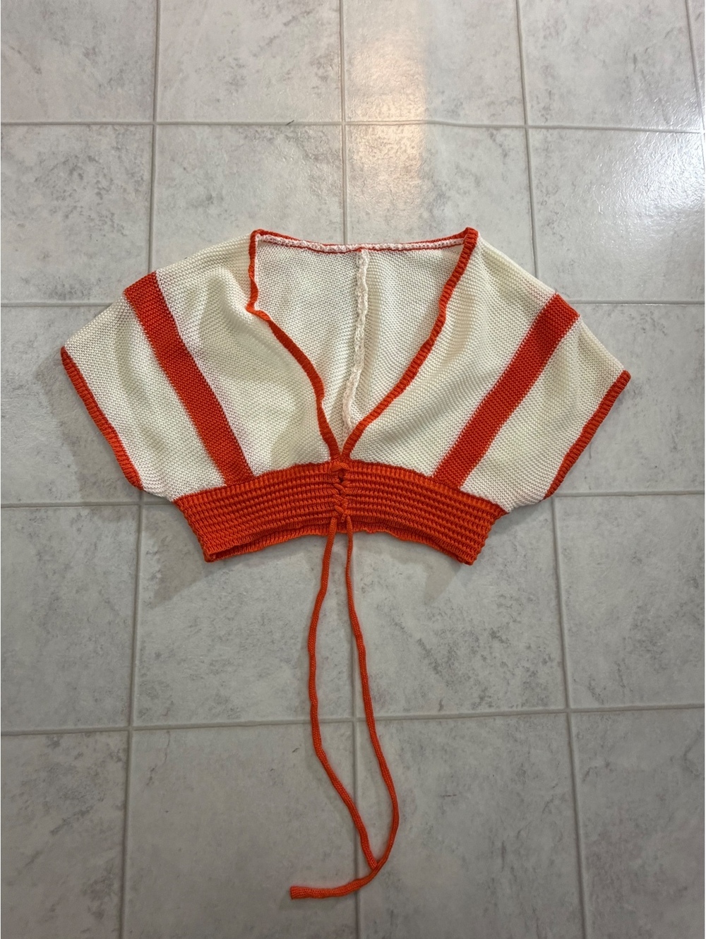 Shein Curve white and orange tie front shrug